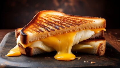 Grilled Cheese Sandwich Toasted Bread Cheddar Mozzarella Pull Food Delicious Background Image Photorealistic Illustration