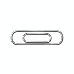A metallic, elongated paper fastener with a rounded shape over a white background