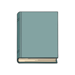 A teal hardback book, shown from above. The spine has vertical lines