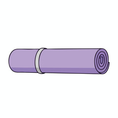 A cartoon of a lavender exercise mat, rolled up and held by a strap