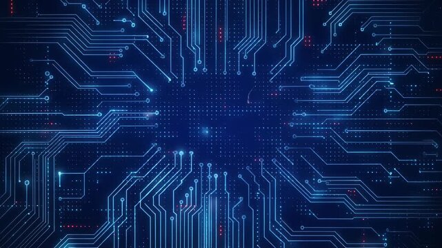 Abstract digital circuit board background with glowing blue lights and technology theme