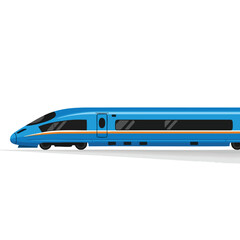 A sleek, blue, high-speed train in side view, with shadow, on a white background