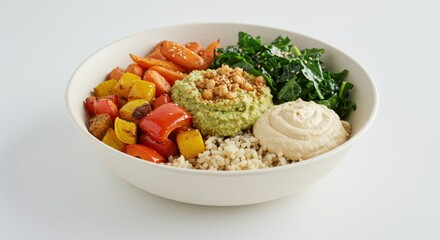 Vegetarian Mediterranean Bowl with Roasted Vegetables Hummus and Greens