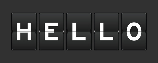 Black color analog flip board with word hello on gray background © bankrx