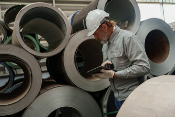A female officer is inspecting systems and components in a metal sheet and roofing manufacturing...