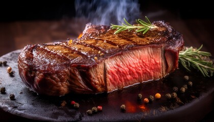 A Beautifully Cooked Rib Steak Showcases Rich Marbling And Texture