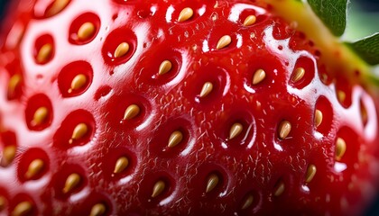 Extreme Close Up Of A Red Strawberry Showing Seed Texture And Bumpy Surface With Natural Lighting