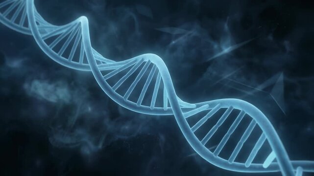 Futuristic DNA strand against a dark background, representing genetic science and technology