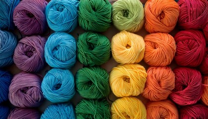 Rainbow Colored Yarn Balls Viewed From Above