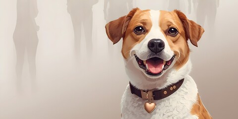 Cute dog wearing a heart-patterned collar in a playful pose