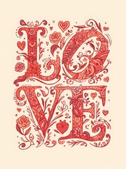 Hand-drawn romantic typography with elegant fonts and floral accents