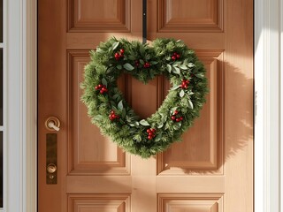 Heart Shaped Floral Wreath Decorated for Front Door Entryway