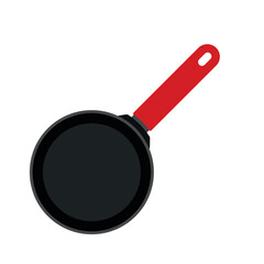 Frying Pan with Red Handle in Top View for Kitchen Utensil Icon Illustration