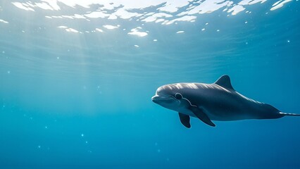Fototapeta premium Serene Underwater Scene Featuring a Swimming Fish in Clear Ocean Water Marine Endangered Species Photos