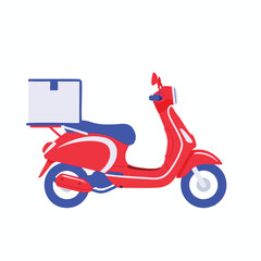 Fototapeta premium A red and blue cartoon scooter with a box on the back, white background