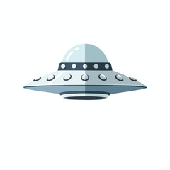 A flat, blue and white illustration depicts a flying saucer, viewed from a slight angle