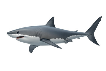 Fototapeta premium Great white shark swimming, powerful marine predator, dangerous creature of the deep ocean, isolated with transparent background