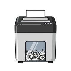 A paper shredder with paper input, showing shredded paper collected in a front window