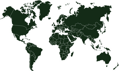 Obraz premium Dark Green World Map Vector with White National Borders