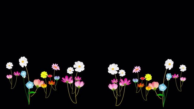 Cute Moving Flowers Animation with Transparent Background. Adorable animated flowers swaying gently for overlays and creative projects.