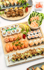 sushi mixed plate moriawase meal on plate in japanese restaurant