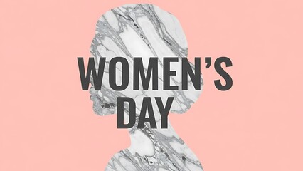 Womens day concept with marble statue head and bold typography on pastel background