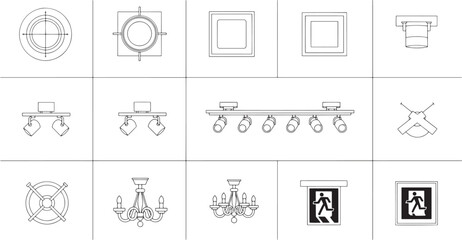Fototapeta premium Architectural lighting, minimalist and modern lighting solutions, including recessed lights, spotlights, and chandeliers, providing options for commercial and residential design. 