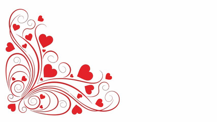 Decorative Red Heart Swirl Ornament in Corner, Romantic Flourish Design Element