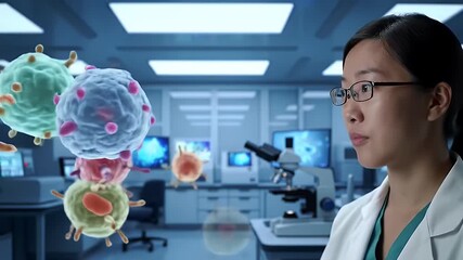 Scientist With Virus Models. - Powered by Adobe