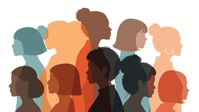 Diverse group of women in profile, showcasing a spectrum of skin tones and hairstyles, representing unity and inclusivity.