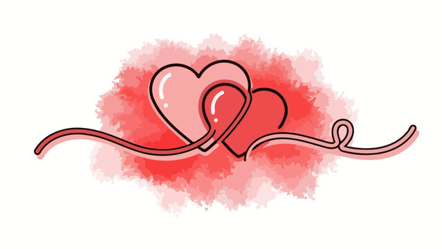Two Intertwined Hearts with a Red Ribbon, Graphic Symbol of Love and Connection