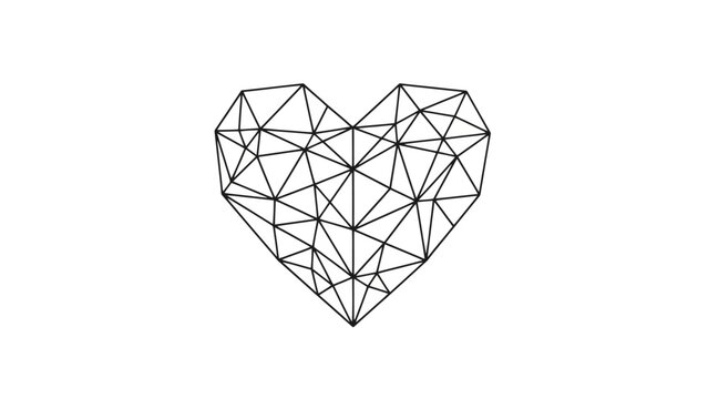 Abstract Geometric Heart Shape Composed of Lines and Triangles on White Background