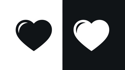 A black heart icon on a white background and a white heart icon on a black background, symbolizing love and contrast.
