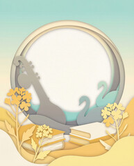 Paper Cut Style Art With Veena Instrument And Swans illustration