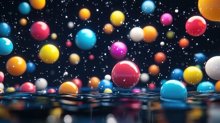 Naklejka premium Colorful spheres falling over rippled water