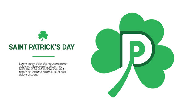Saint Patrick's Day celebration with a large green shamrock and the letter 'D' integrated into its design, accompanied by placeholder text.