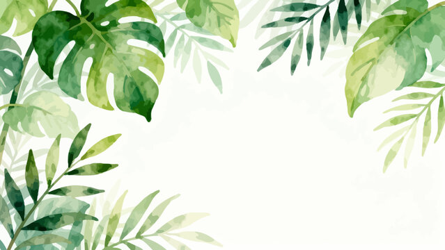 Watercolor tropical leaves on white