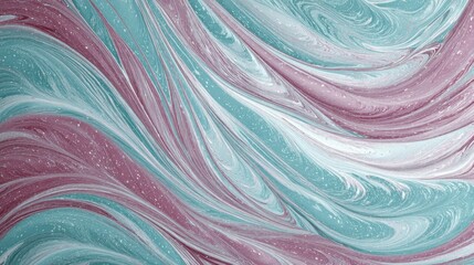 Swirls of pink and teal paint create a unique abstract pattern on a flat surface in a studio setting during daytime