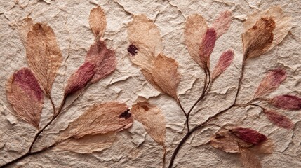 Dried leaves arranged on textured paper surface in natural light during the afternoon hours near a window