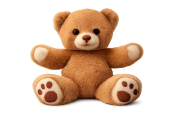 Obraz premium Teddy bear plush toy sitting, bringing childhood comfort and a cute cuddly feeling, transparent background