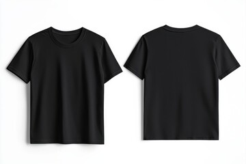 Stylish black t-shirt mockup displayed from front and back view on a white background.