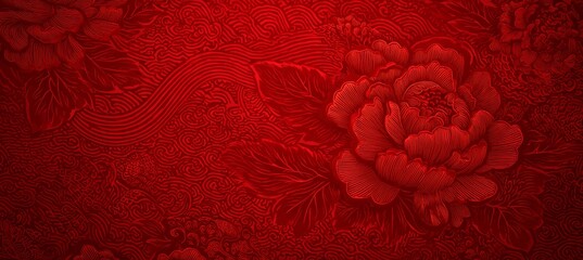 Elegant red flower rose background. Chinese new year holiday. Generative AI technology.	
