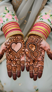 Intricate Mehendi Designs On Bride's Hands With Bangles