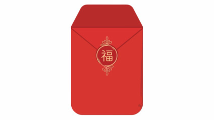 Red envelope with golden Chinese character for good fortune on a plain background, symbolizing lunar new year and chinese new yer traditions.