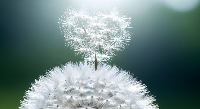 Macro close-up of dandelion seed head and floating pappus formin