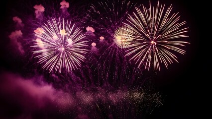 Obraz premium magenta fireworks exploding on black background for luxury celebration and premium event visuals 4th of july celebration