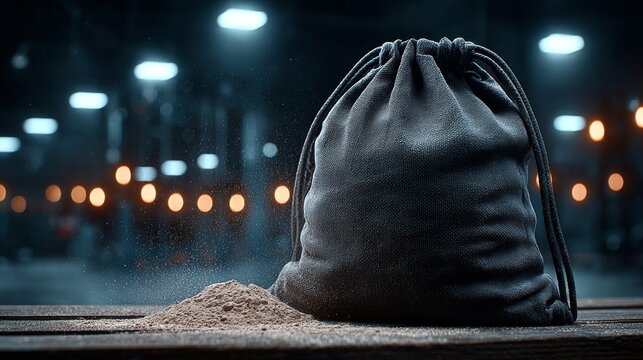 Leather Bag with Coffee Beans on Wooden Table.