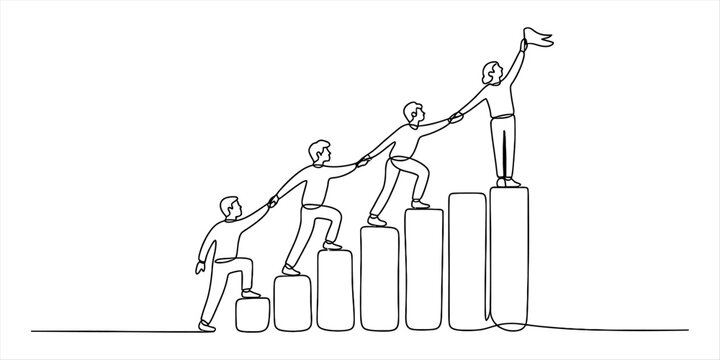 Teamwork and collaboration for achieving success and reaching goals Vector, illustration