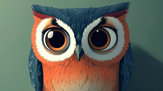 Colorful cartoon owl with large eyes on a wall