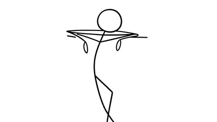 Stick figure balancing a tray on head in an isolated white background, depicting service and skill.
